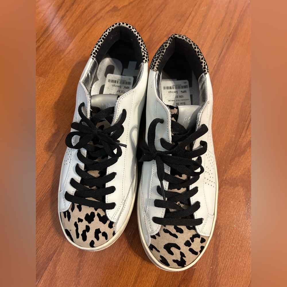 P448 White and Black Animal Print Sneakers